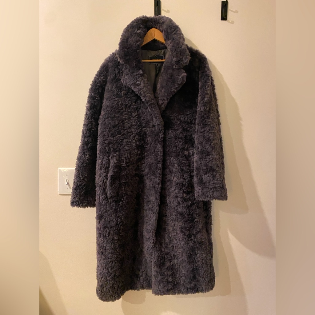 Bcbgmaxazria Grey Faux Fur Teddy Coat, Size Small